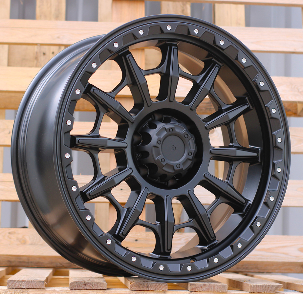 R20x9 6X139.7 ET 0 110.1 JT200 Black Matt (BM) For 4X4 (K3) (MB+Silver Rivets)