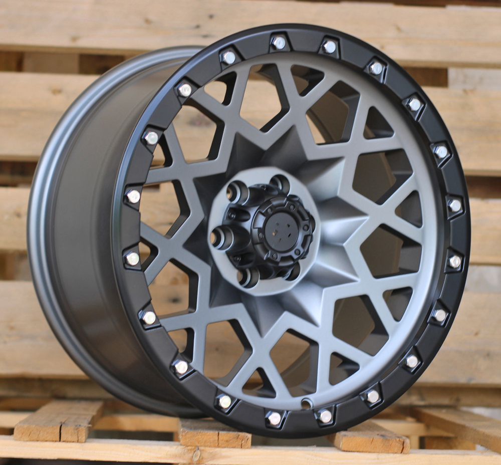 R17x9 6X114.3 ET 0 66.1 JT245 Grey Polished Matt (MGM) For 4X4 (K3) (Silver Rivets)