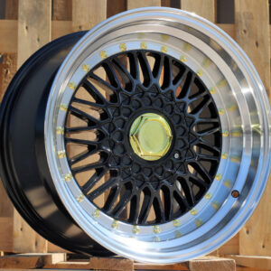 R15x7 4X100 ET 35 73.1 BY479 (BK5616) Black+Polished Lip (BLPL) For RACIN (P+R) (BBS Style)
