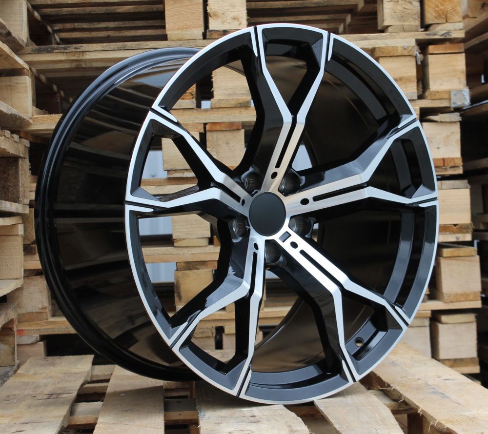 R22x10.5 5X112 ET 43 66.6 B5498 (BYD1538) Black Polished+Powder Coating (MBPC) For BMW (K7) (Rear+Front)